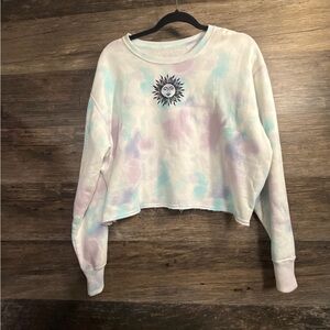 Hollister Blue White Cropped Hoodie Relaxed Fit